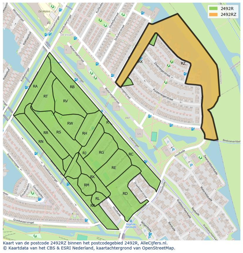Afbeelding van het postcodegebied 2492 RZ op de kaart.