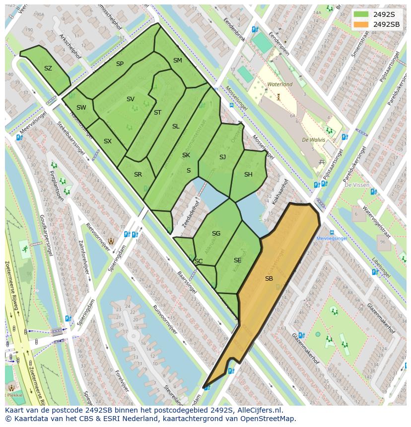 Afbeelding van het postcodegebied 2492 SB op de kaart.