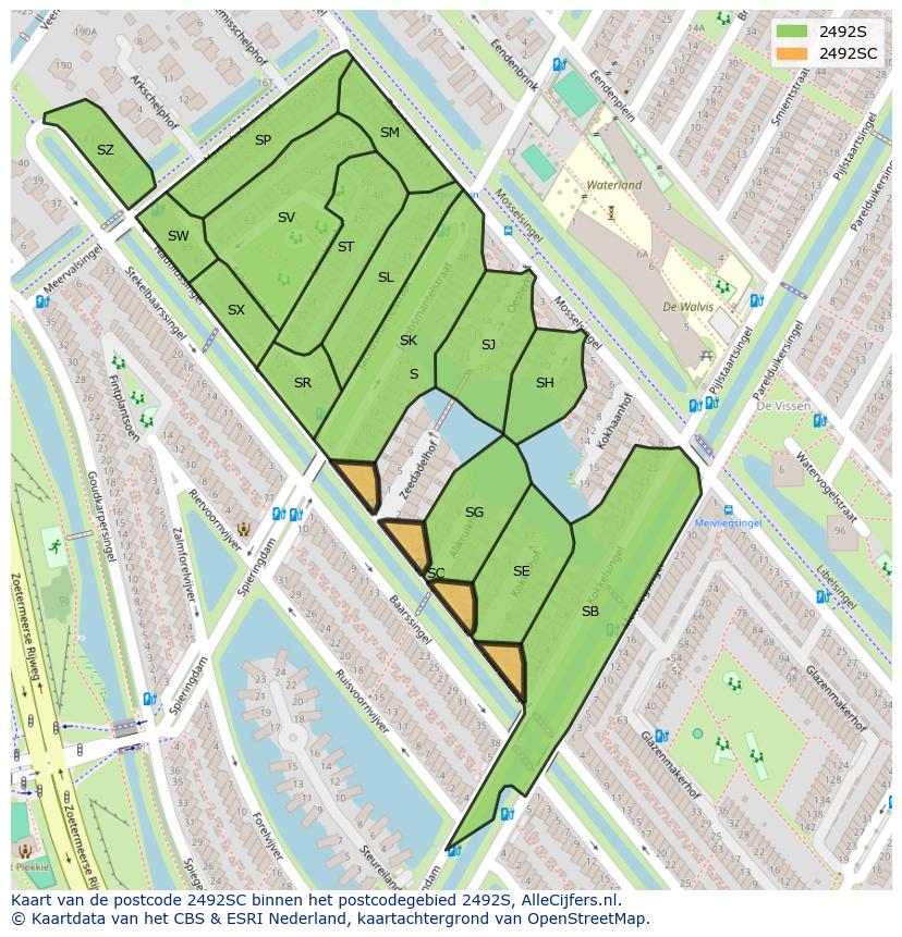 Afbeelding van het postcodegebied 2492 SC op de kaart.