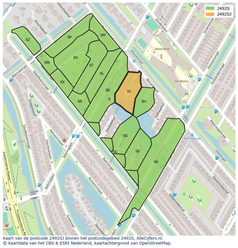 Afbeelding van het postcodegebied 2492 SJ op de kaart.