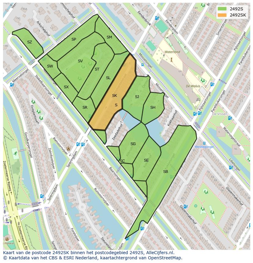 Afbeelding van het postcodegebied 2492 SK op de kaart.