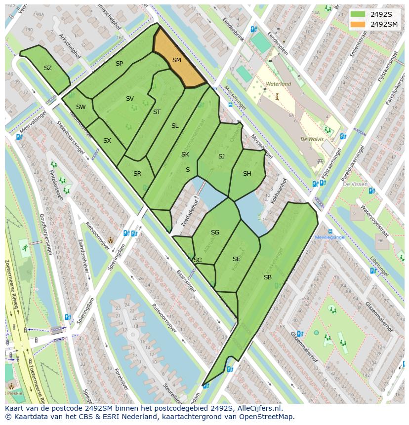 Afbeelding van het postcodegebied 2492 SM op de kaart.