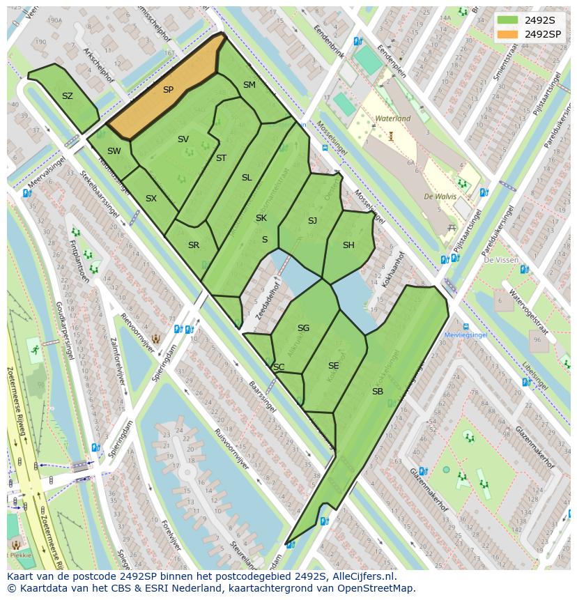 Afbeelding van het postcodegebied 2492 SP op de kaart.