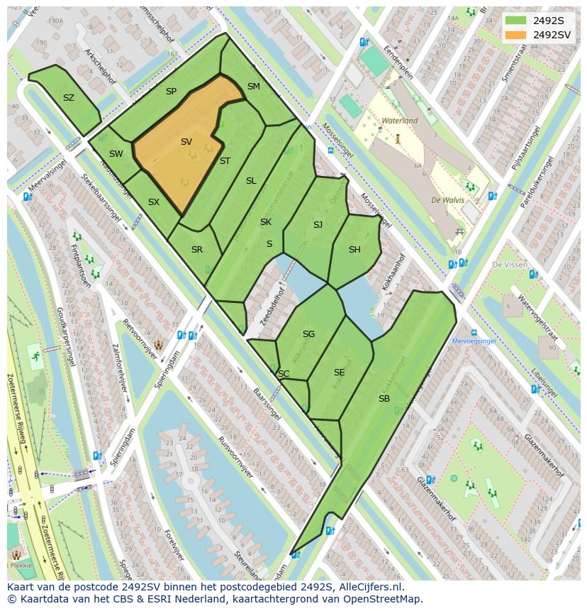 Afbeelding van het postcodegebied 2492 SV op de kaart.