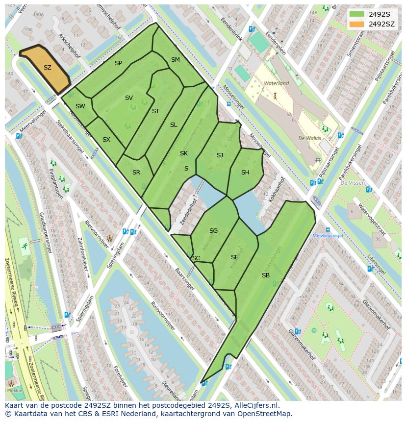 Afbeelding van het postcodegebied 2492 SZ op de kaart.