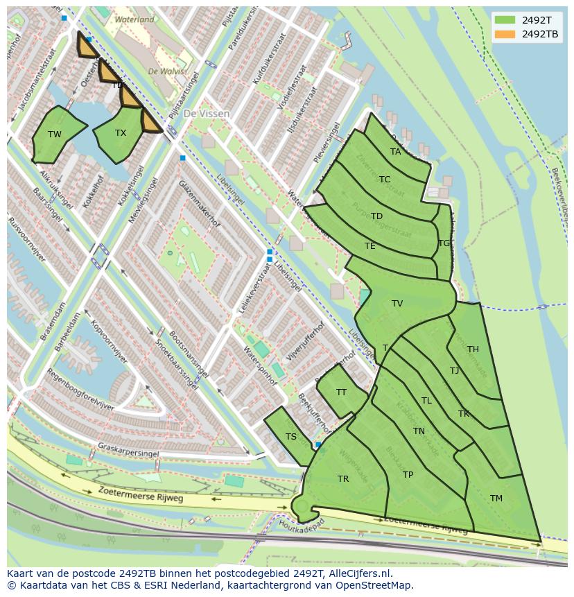 Afbeelding van het postcodegebied 2492 TB op de kaart.