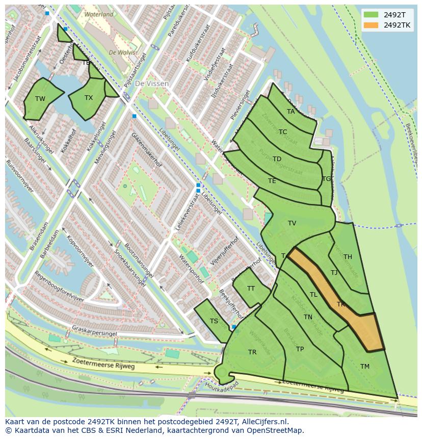 Afbeelding van het postcodegebied 2492 TK op de kaart.