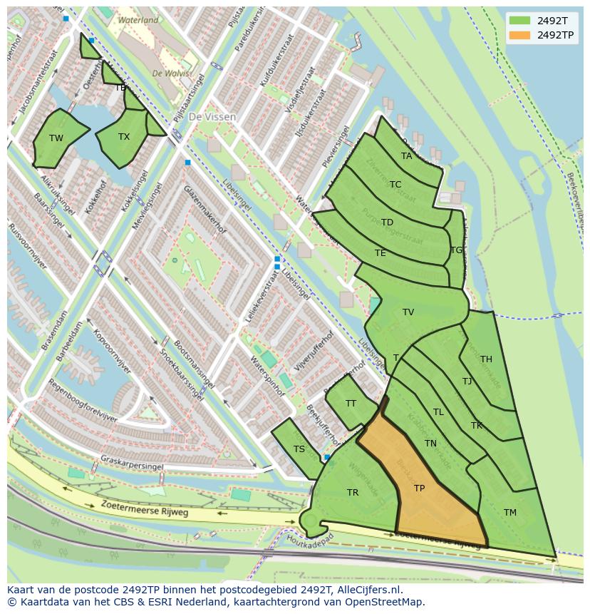 Afbeelding van het postcodegebied 2492 TP op de kaart.