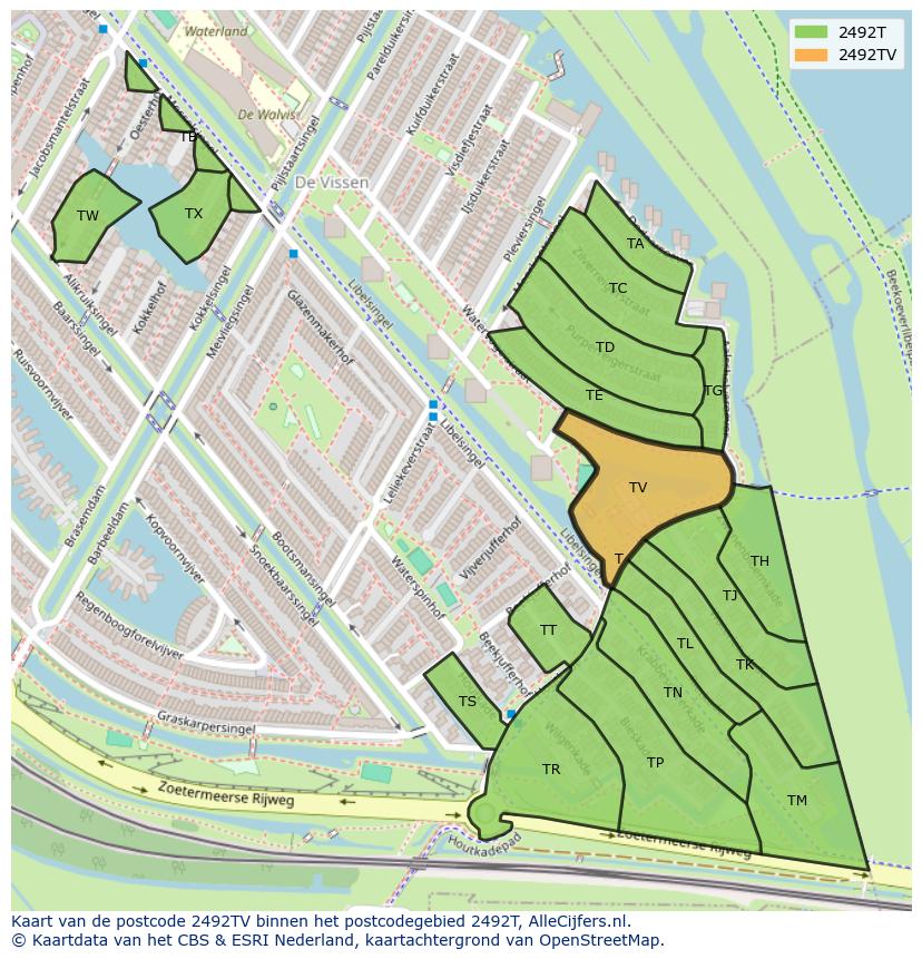 Afbeelding van het postcodegebied 2492 TV op de kaart.