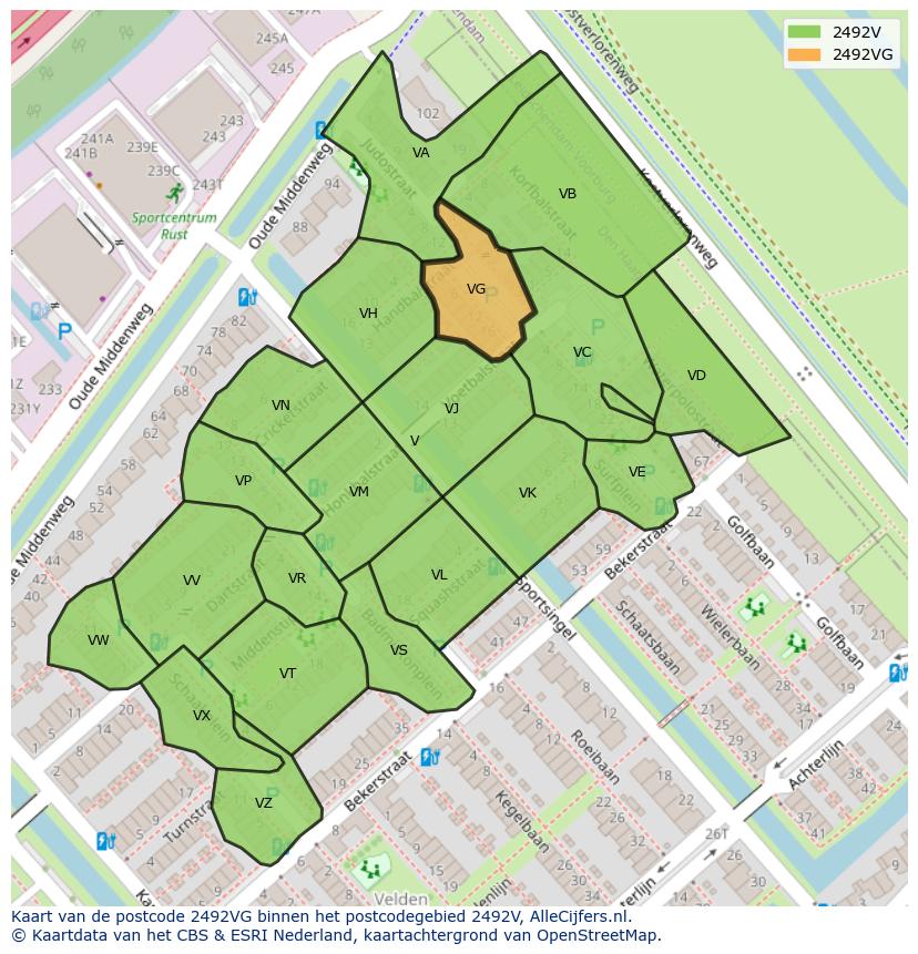 Afbeelding van het postcodegebied 2492 VG op de kaart.