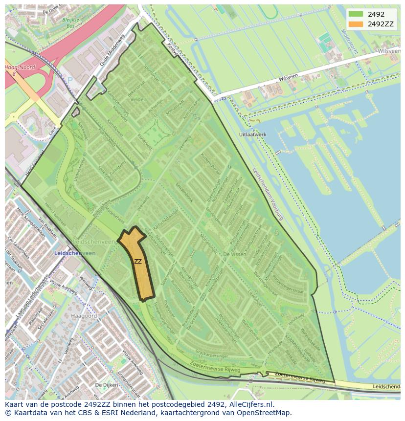 Afbeelding van het postcodegebied 2492 ZZ op de kaart.