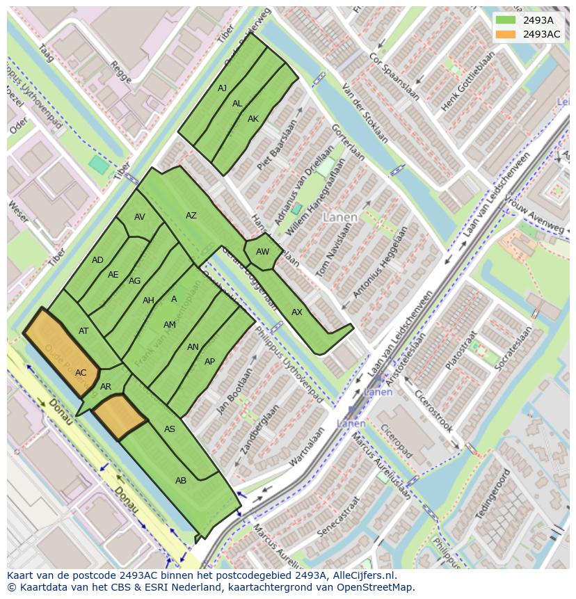 Afbeelding van het postcodegebied 2493 AC op de kaart.