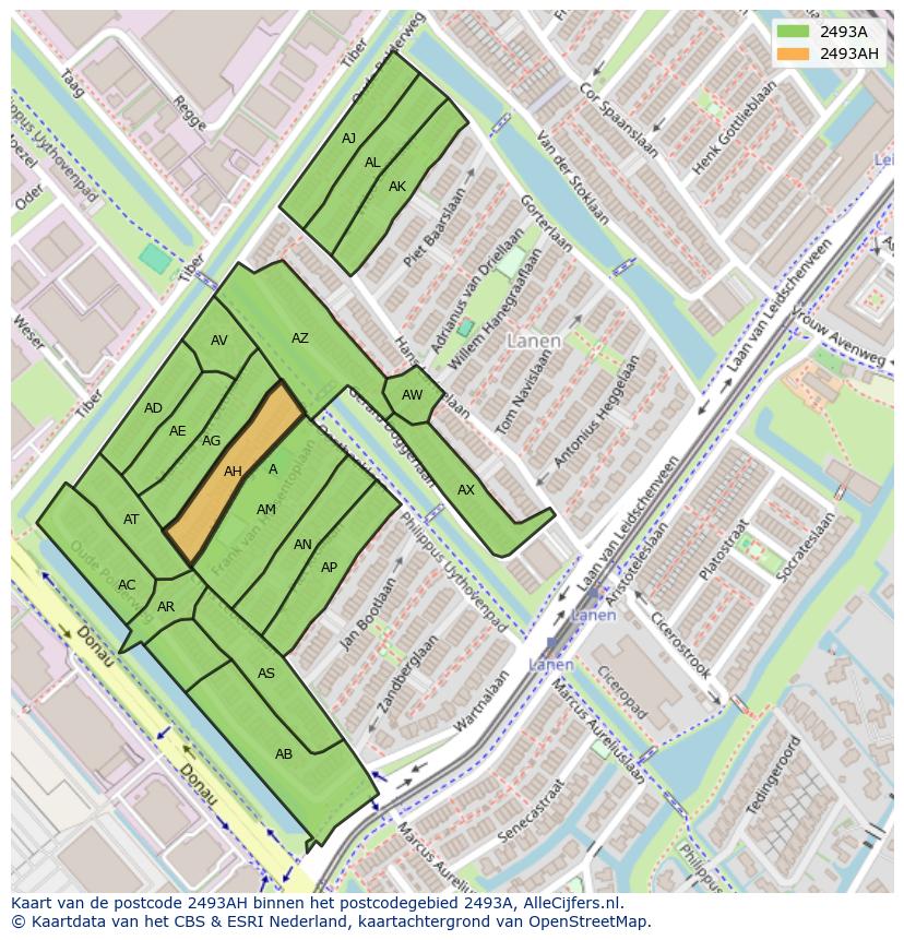 Afbeelding van het postcodegebied 2493 AH op de kaart.