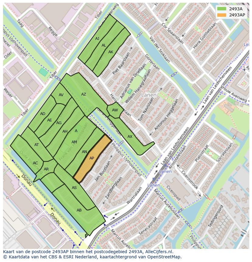 Afbeelding van het postcodegebied 2493 AP op de kaart.