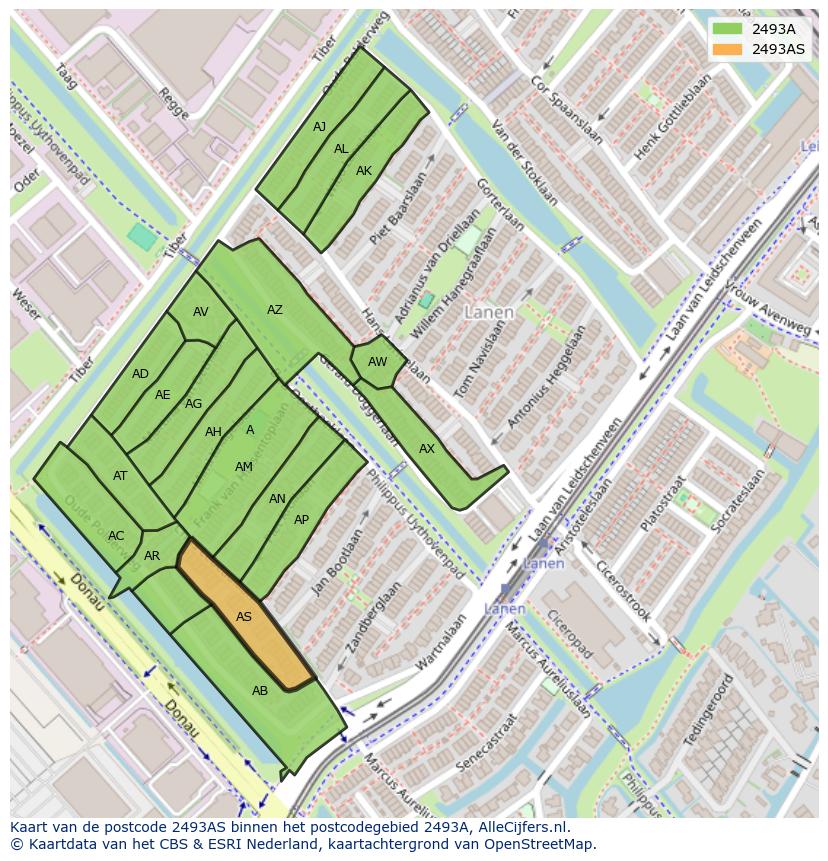 Afbeelding van het postcodegebied 2493 AS op de kaart.