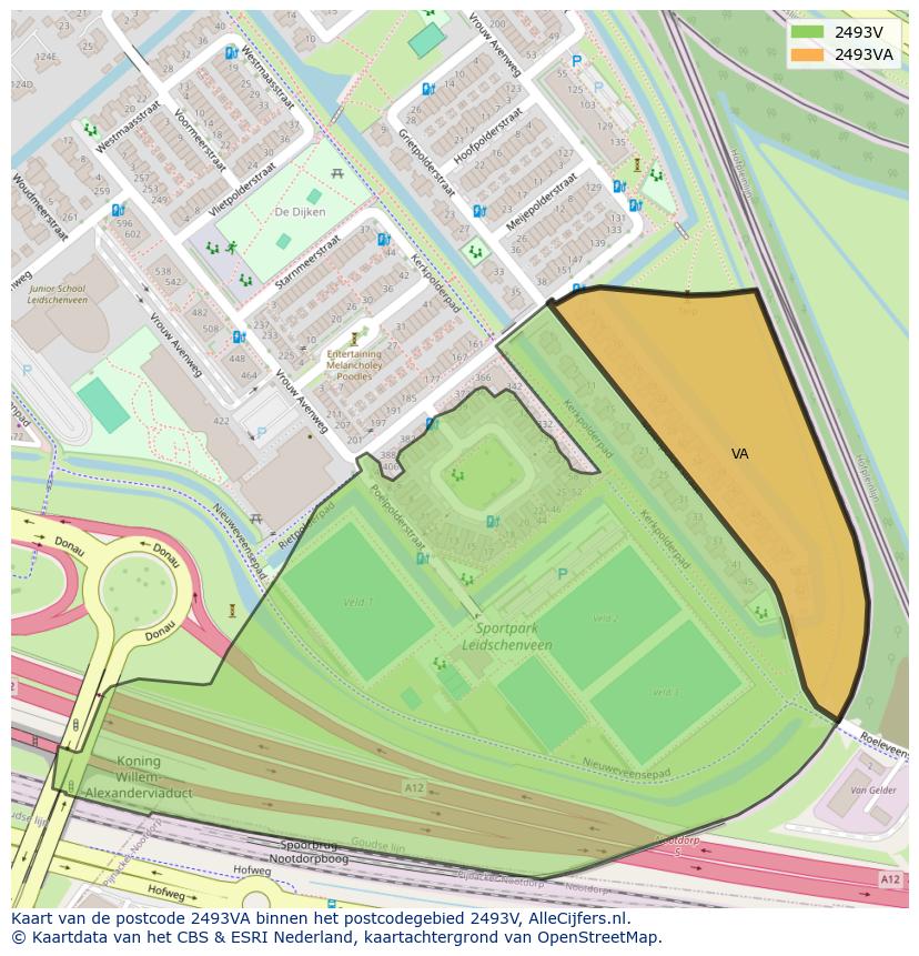 Afbeelding van het postcodegebied 2493 VA op de kaart.