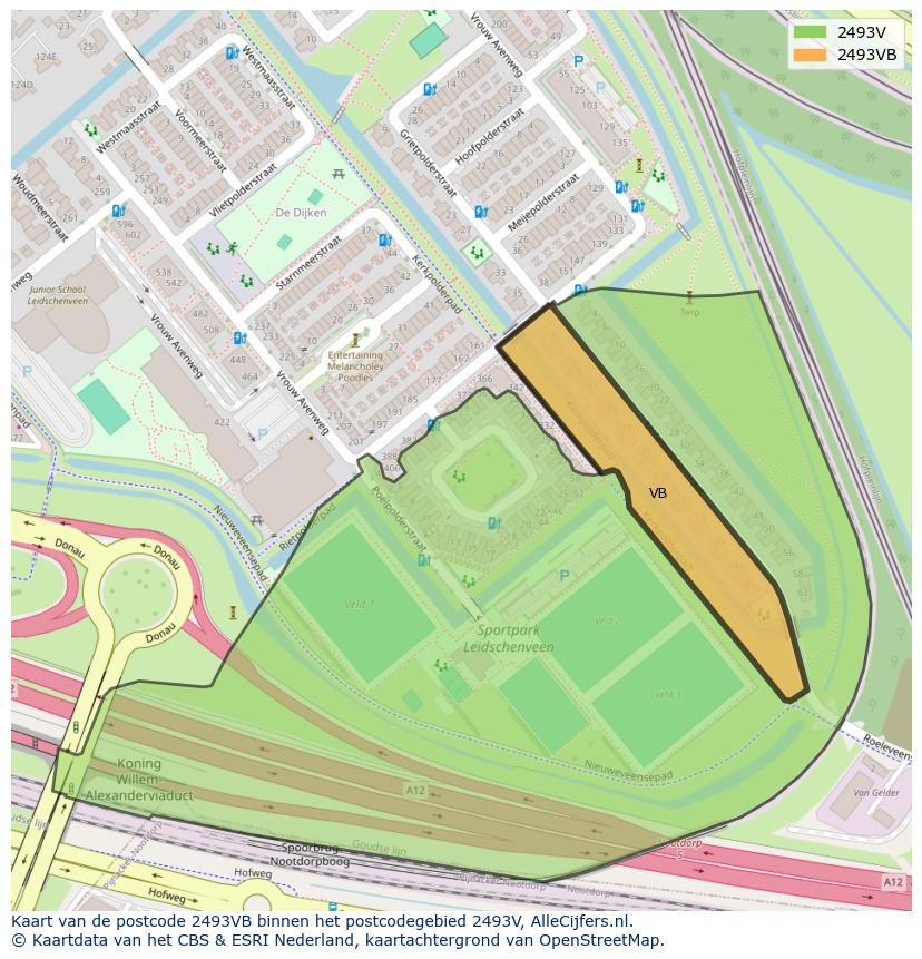 Afbeelding van het postcodegebied 2493 VB op de kaart.