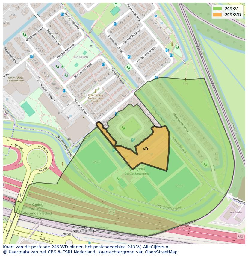 Afbeelding van het postcodegebied 2493 VD op de kaart.