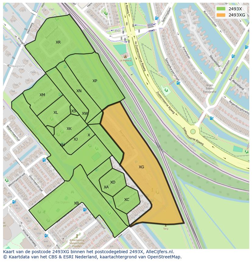 Afbeelding van het postcodegebied 2493 XG op de kaart.