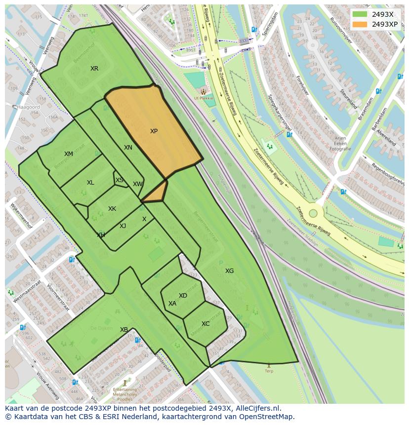 Afbeelding van het postcodegebied 2493 XP op de kaart.