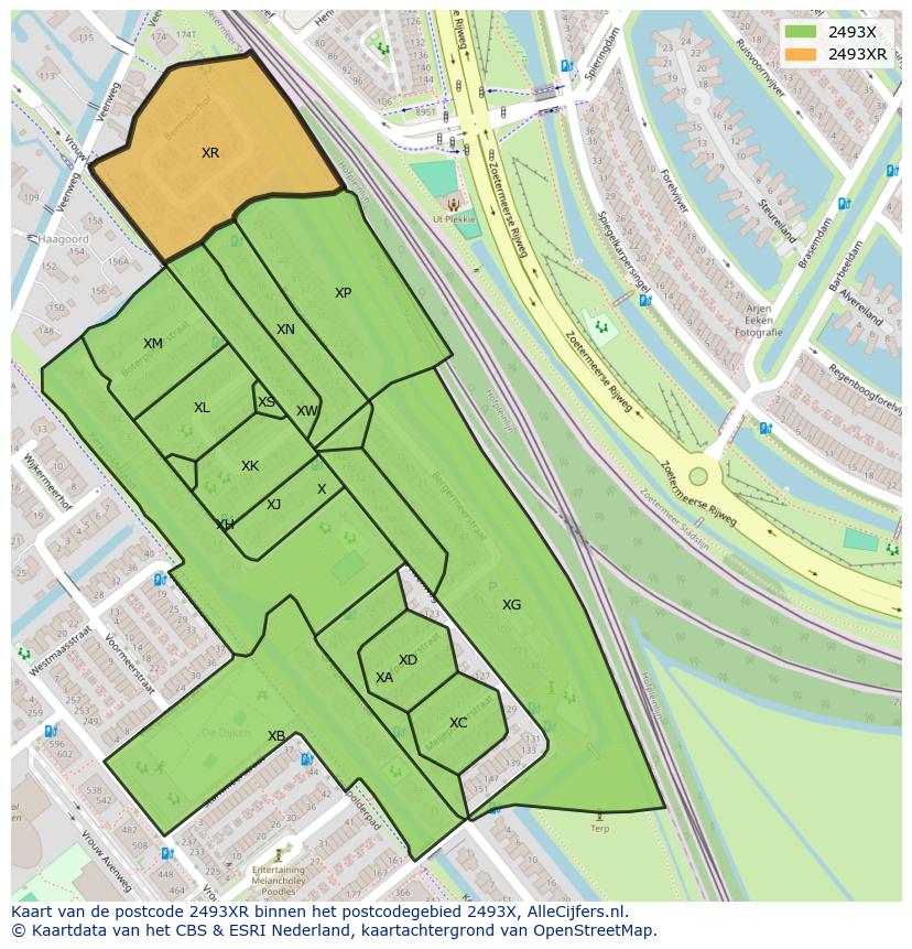 Afbeelding van het postcodegebied 2493 XR op de kaart.