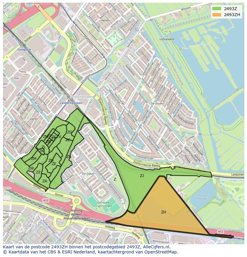 Afbeelding van het postcodegebied 2493 ZH op de kaart.