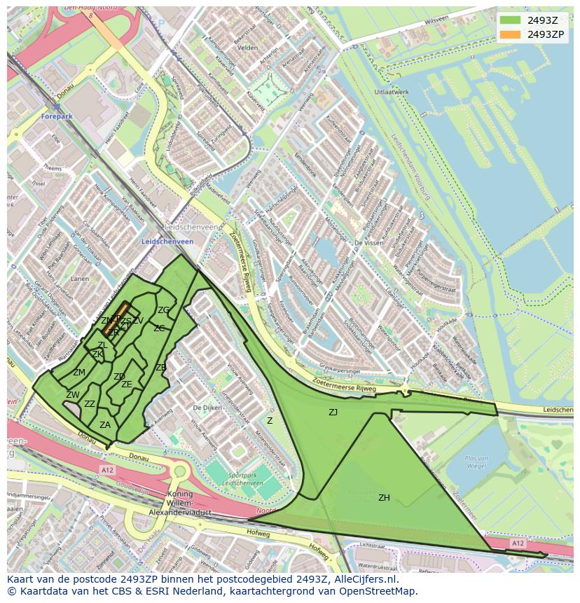 Afbeelding van het postcodegebied 2493 ZP op de kaart.