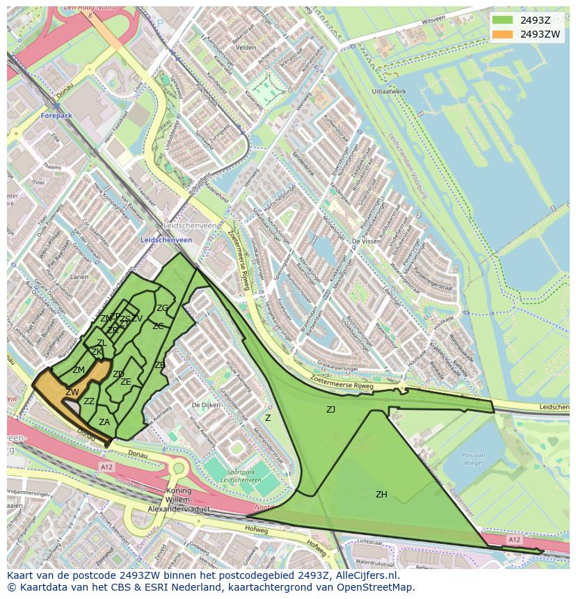 Afbeelding van het postcodegebied 2493 ZW op de kaart.