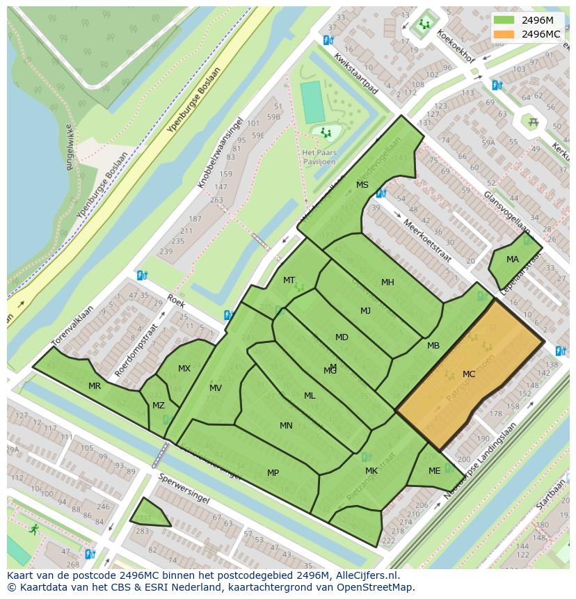 Afbeelding van het postcodegebied 2496 MC op de kaart.
