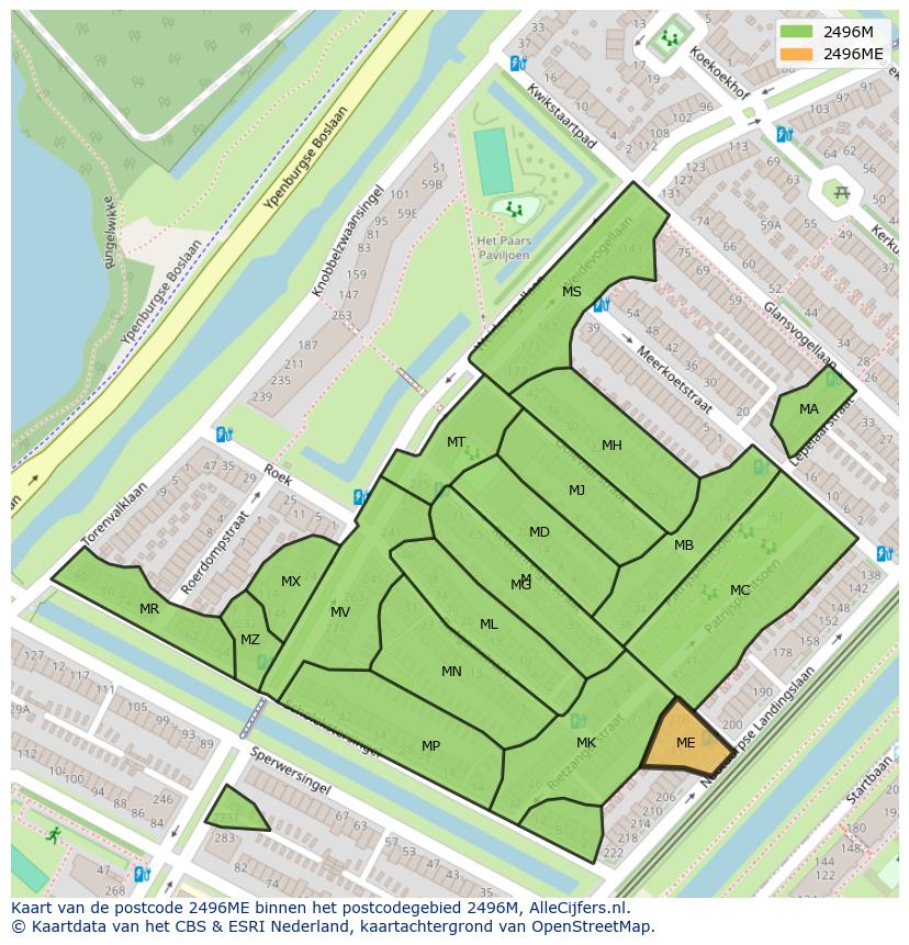 Afbeelding van het postcodegebied 2496 ME op de kaart.