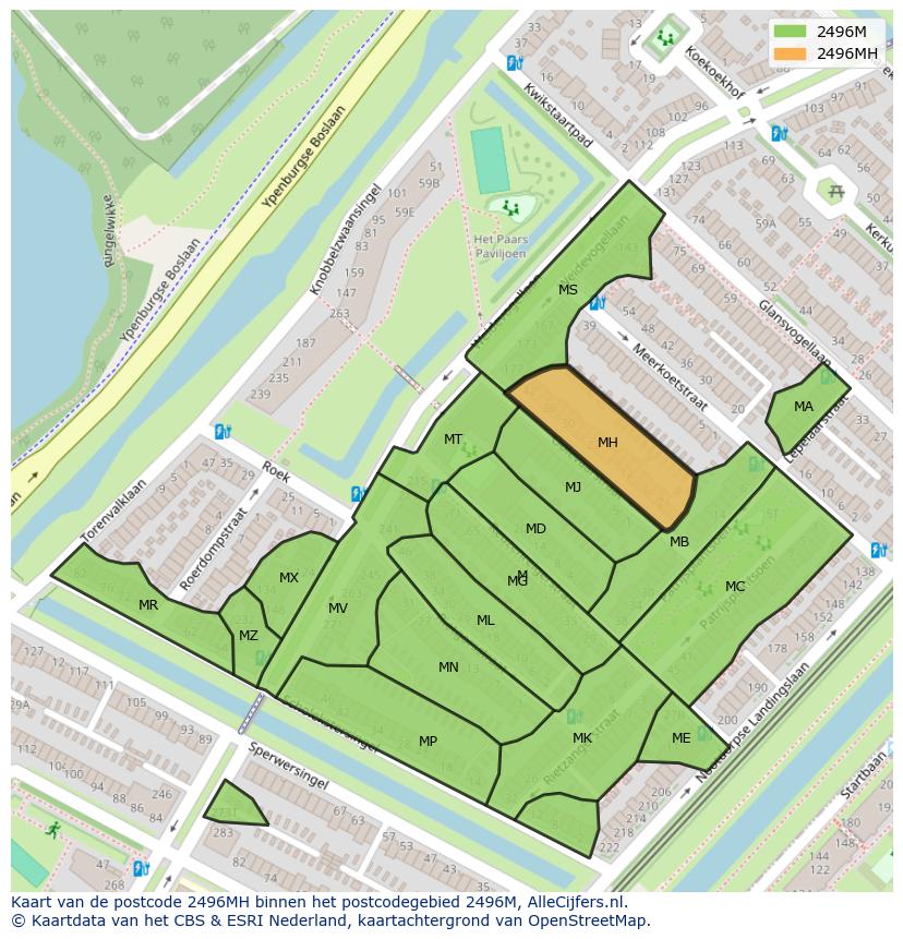 Afbeelding van het postcodegebied 2496 MH op de kaart.
