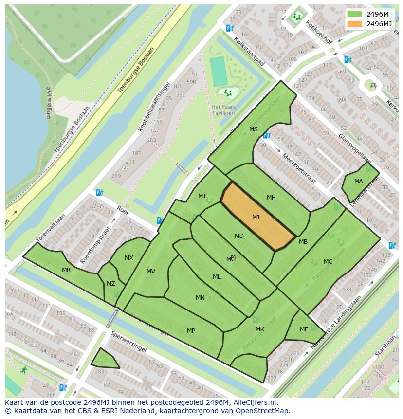 Afbeelding van het postcodegebied 2496 MJ op de kaart.
