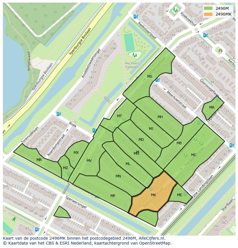 Afbeelding van het postcodegebied 2496 MK op de kaart.