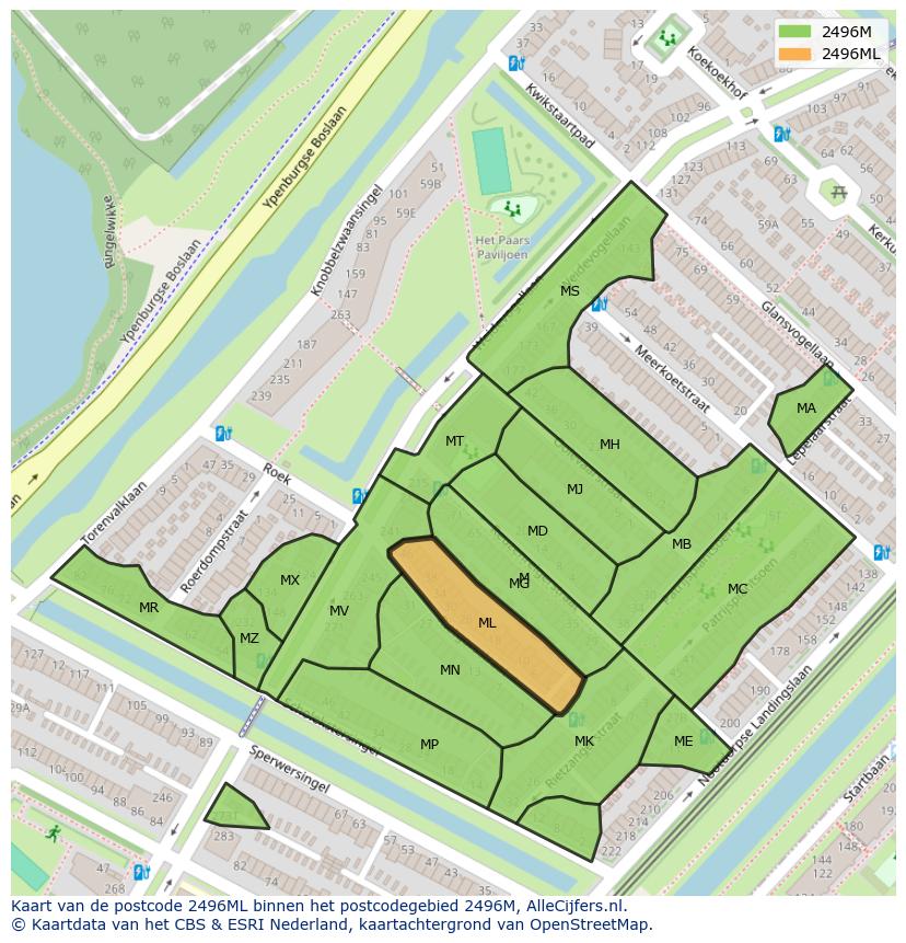 Afbeelding van het postcodegebied 2496 ML op de kaart.