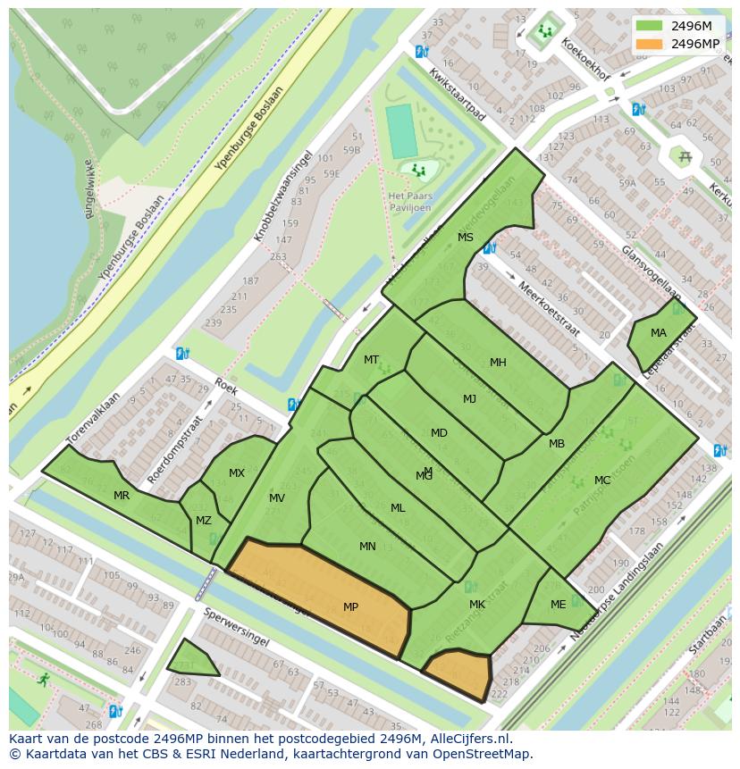 Afbeelding van het postcodegebied 2496 MP op de kaart.