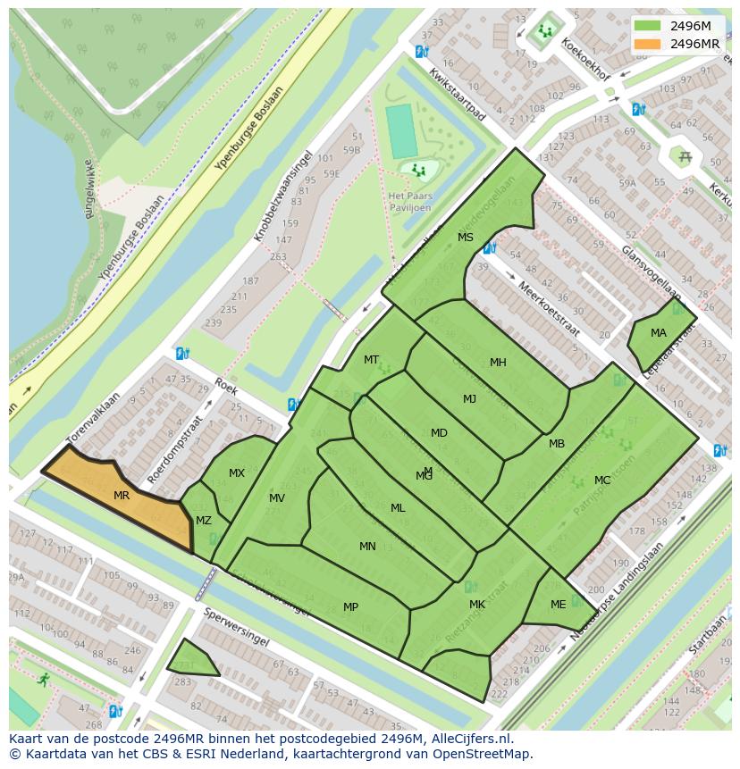 Afbeelding van het postcodegebied 2496 MR op de kaart.