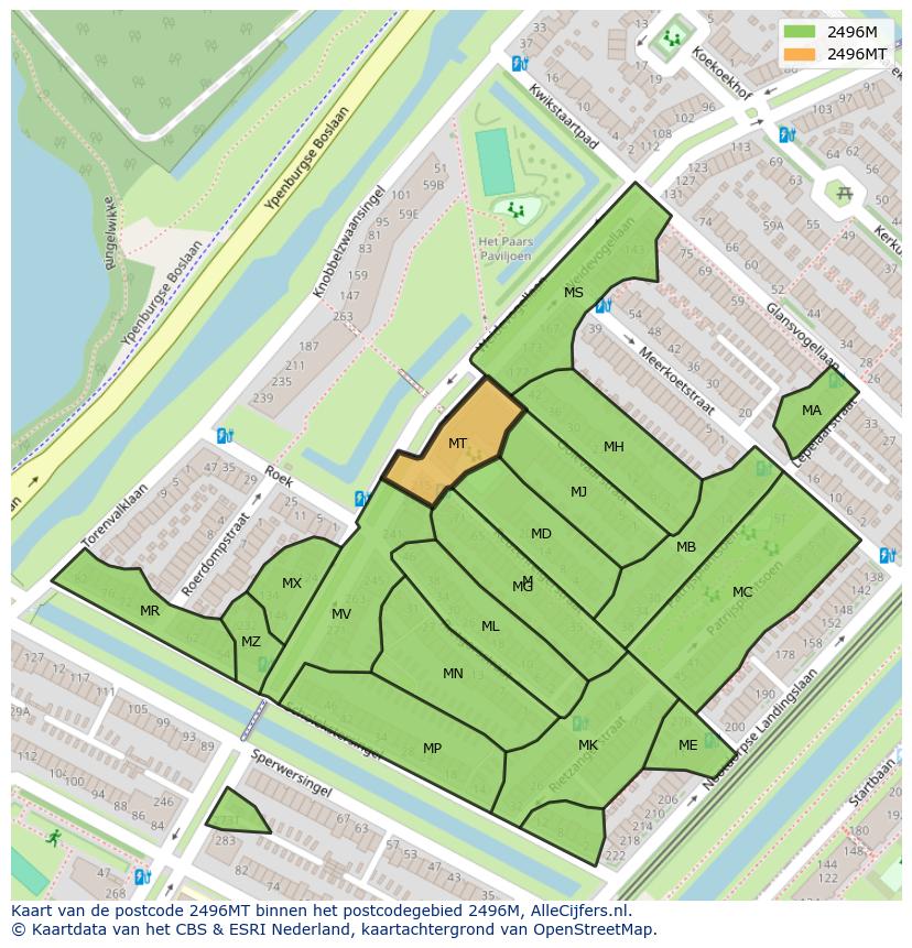 Afbeelding van het postcodegebied 2496 MT op de kaart.