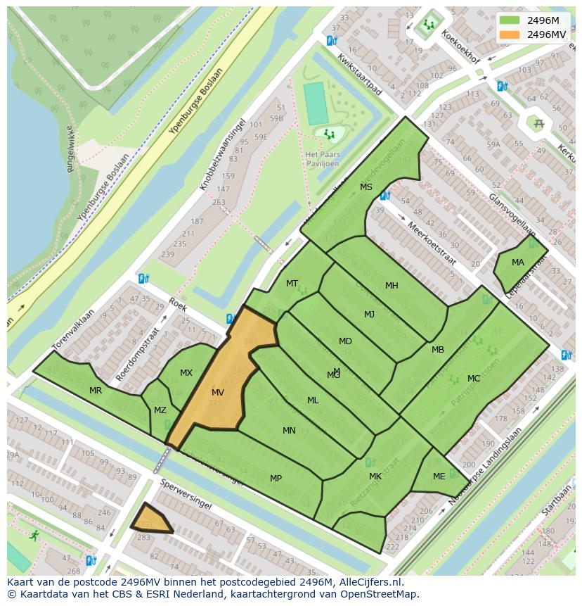 Afbeelding van het postcodegebied 2496 MV op de kaart.