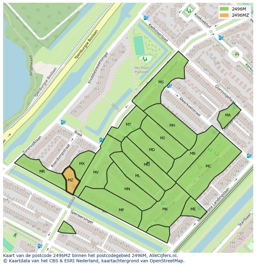 Afbeelding van het postcodegebied 2496 MZ op de kaart.