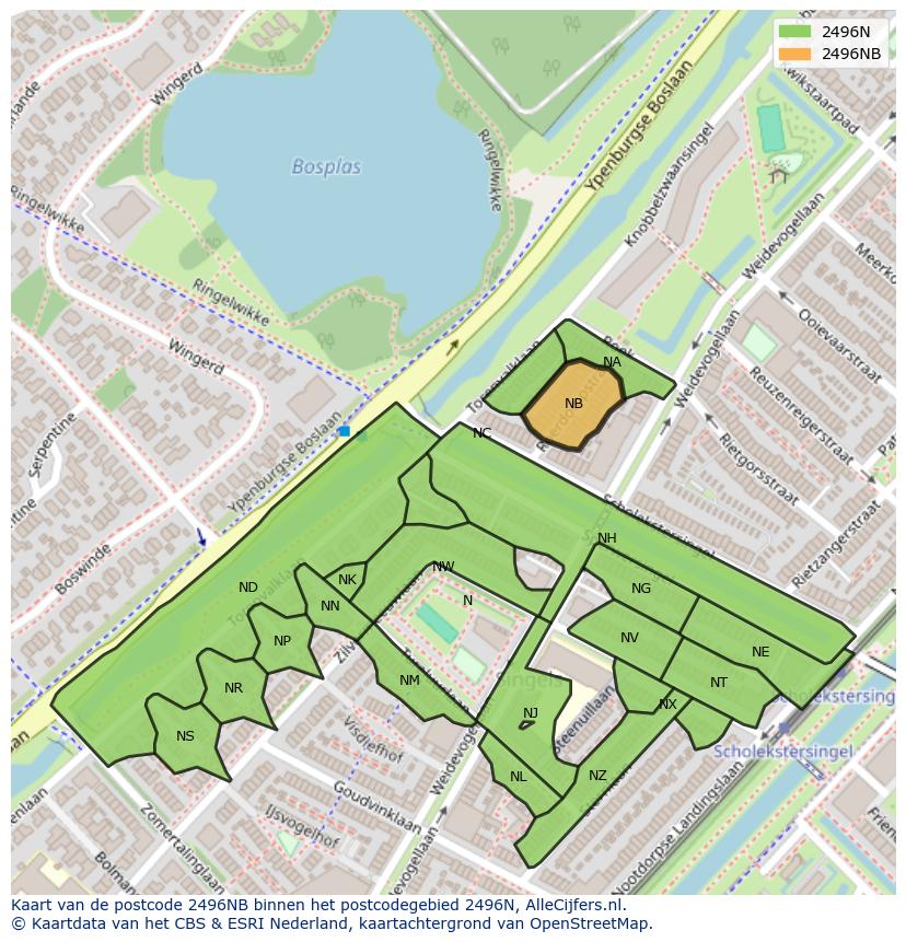 Afbeelding van het postcodegebied 2496 NB op de kaart.