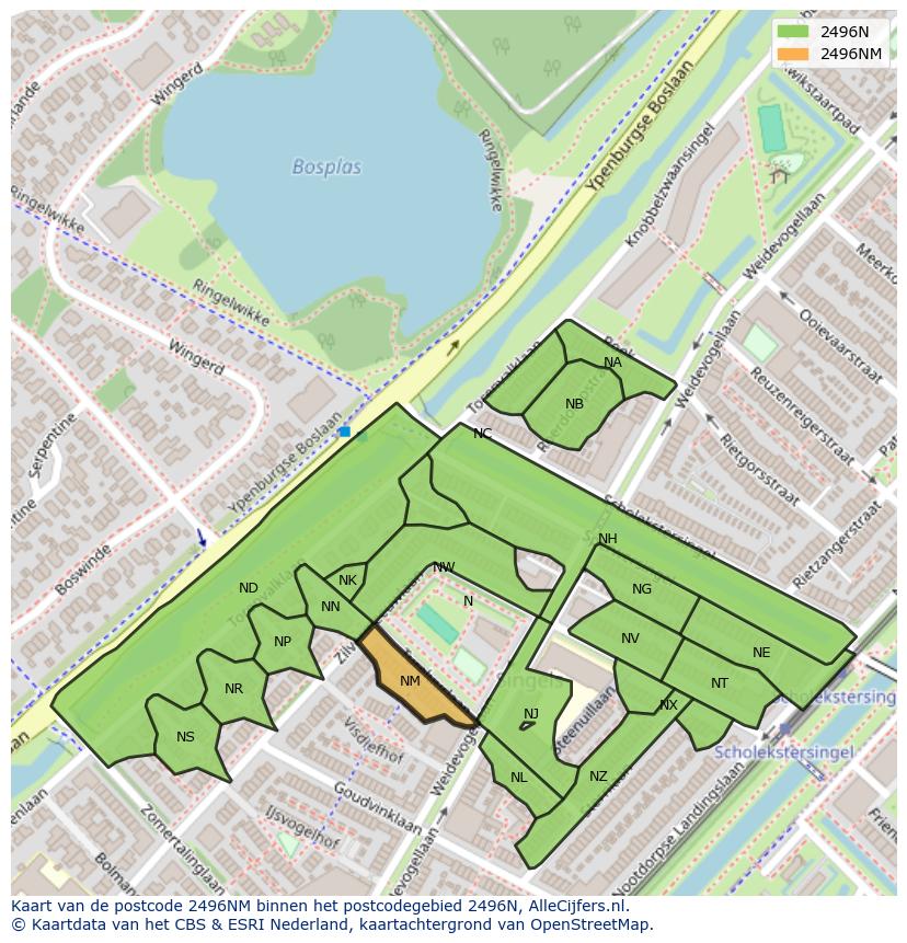 Afbeelding van het postcodegebied 2496 NM op de kaart.