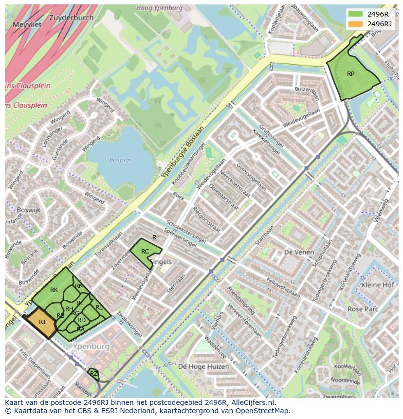 Afbeelding van het postcodegebied 2496 RJ op de kaart.