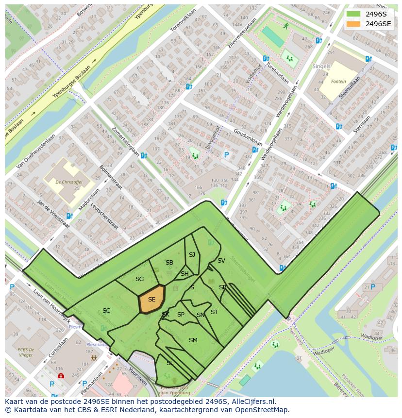 Afbeelding van het postcodegebied 2496 SE op de kaart.