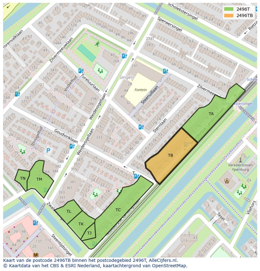 Afbeelding van het postcodegebied 2496 TB op de kaart.