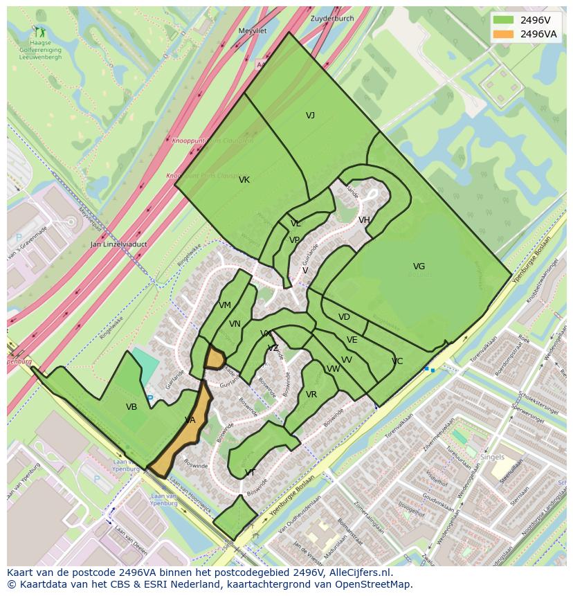 Afbeelding van het postcodegebied 2496 VA op de kaart.