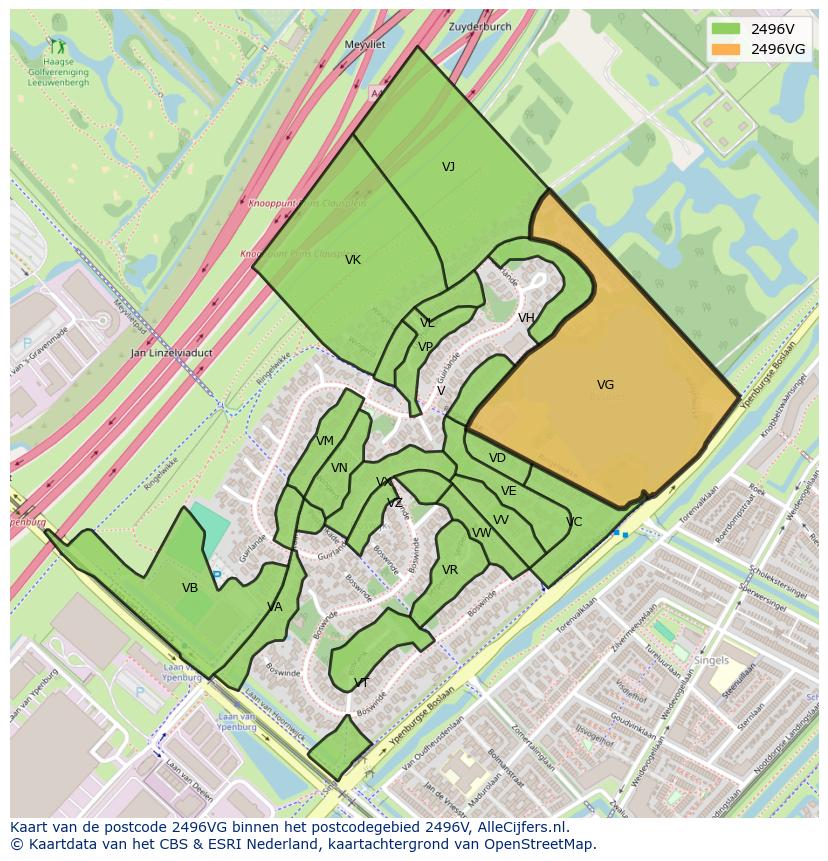 Afbeelding van het postcodegebied 2496 VG op de kaart.