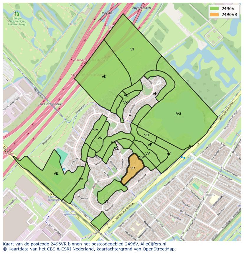 Afbeelding van het postcodegebied 2496 VR op de kaart.
