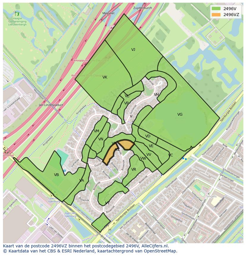 Afbeelding van het postcodegebied 2496 VZ op de kaart.