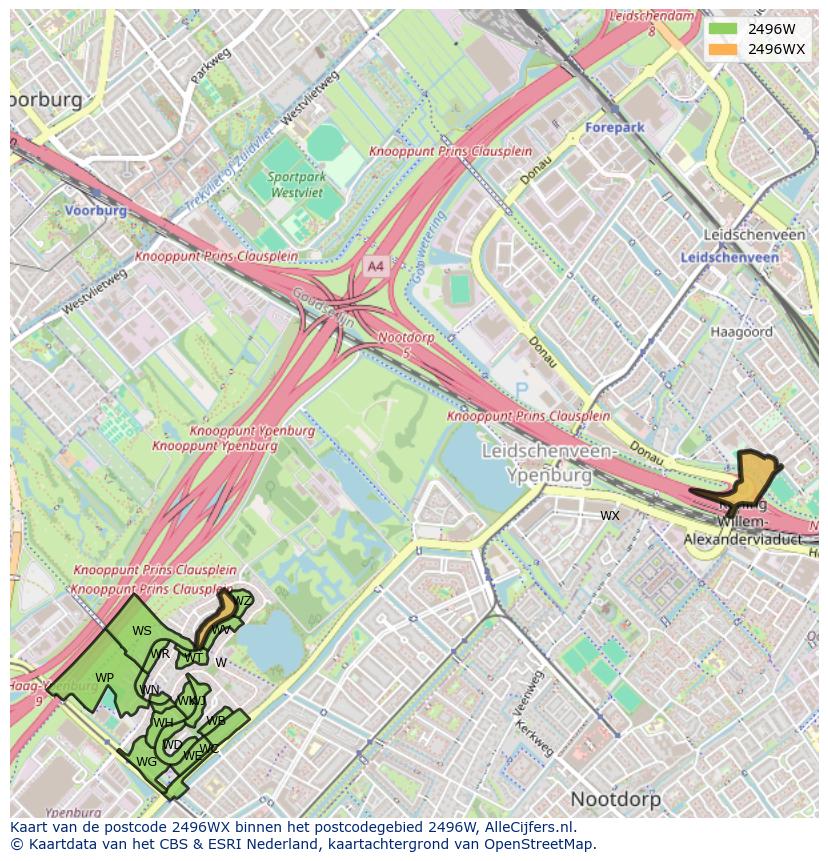 Afbeelding van het postcodegebied 2496 WX op de kaart.