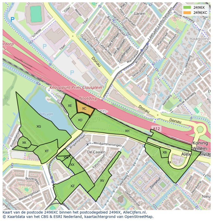 Afbeelding van het postcodegebied 2496 XC op de kaart.